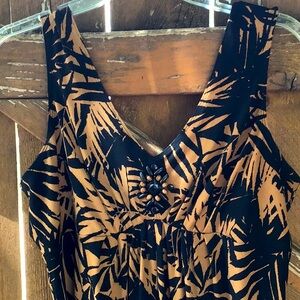 Comfy Boho Ruby Rd Maxi Dress Brown Black Leaves Sleeveless Coverup Size Small